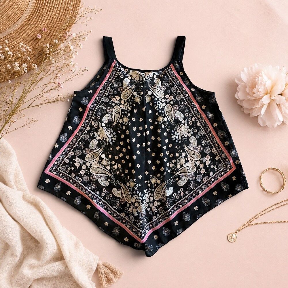Cotton Express Paisley Tank Boho Festival Coastal Cowgirl Handkerchief S